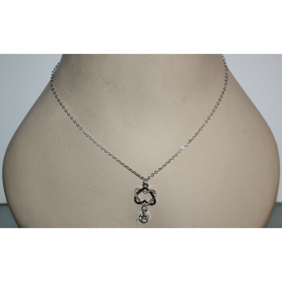 Sliver Plated Zirconia Necklace Double Heart Women's Dangle Jewelry New - Picture 3 of 4